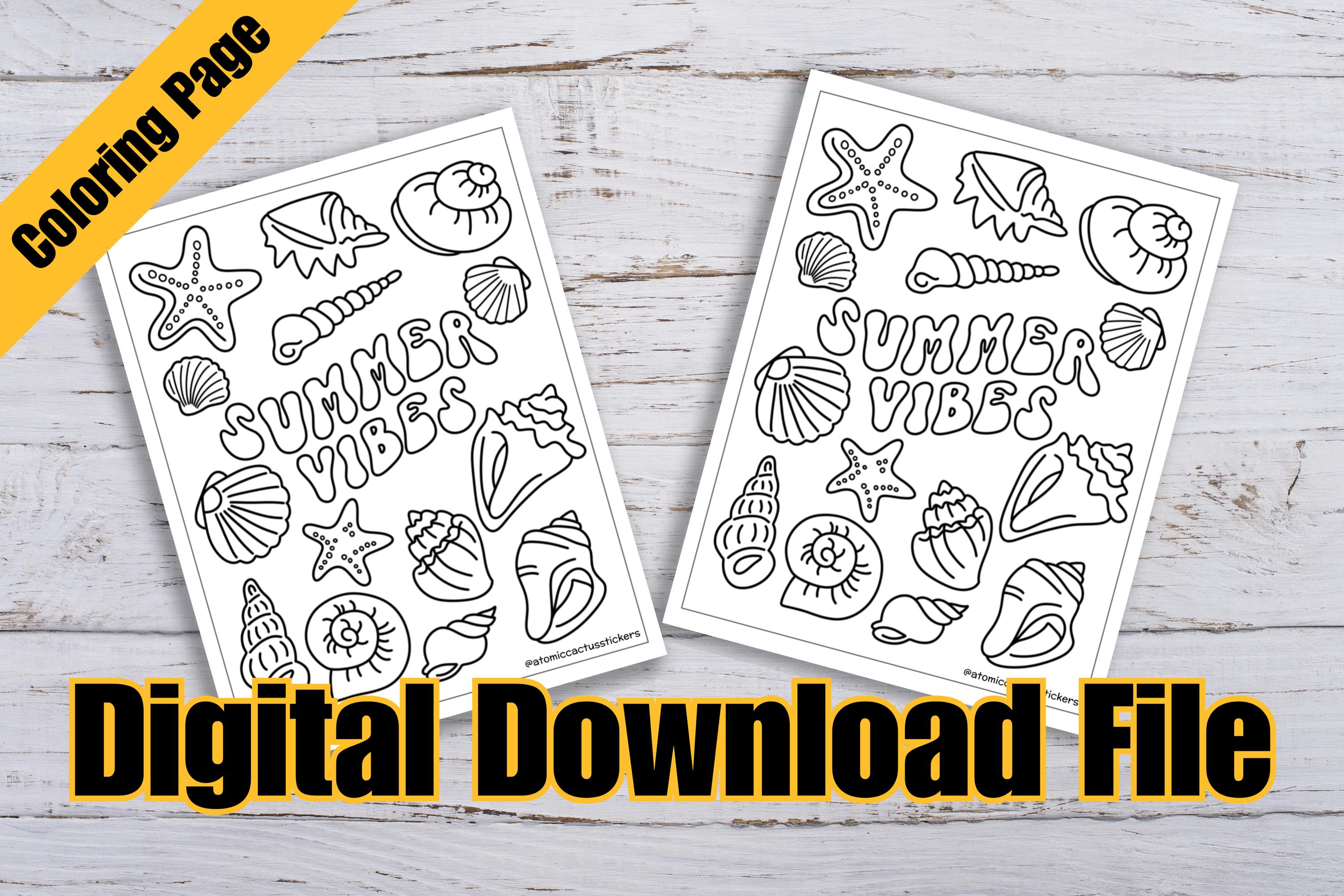 Summer Vibes Coloring Page | Hand-drawn Digital Download | Printable ...