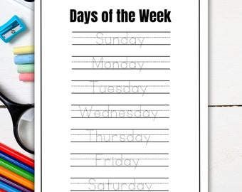 Days of the Week Tracing Sheet | Handwriting Practice (Printable Digital Download)