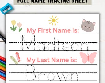 Custom First and Last name Tracing sheet for Girls | Kids Tracing |Educational activity