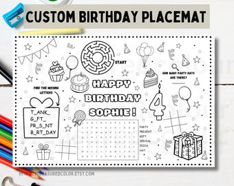 Custom Birthday Placemat | Kids' Coloring Activity (Printable Digital Download)