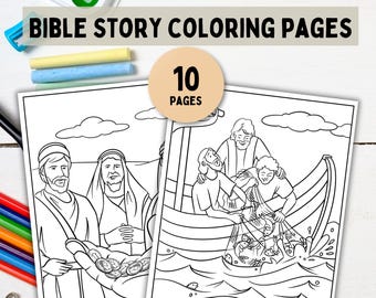 Bible Story Coloring Pages | 10 Printable Christian Activities (Printable Digital Download)