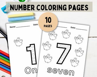Number Coloring Pages, Kids Learning Activity (Printable Digital Download)