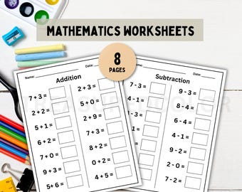 Addition and Subtraction Worksheet: 8-Page Math Printable (Digital Download)