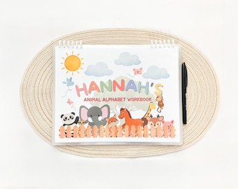 Custom Alphabet (Animal Themed) Tracing Workbook (Marker Included) | Motor Skills | Waterproof |Tracing Activities