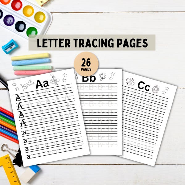 Hojas de trabajo para trazar las letras del alfabeto / Actividad del abecedario para niños (Descarga digital)