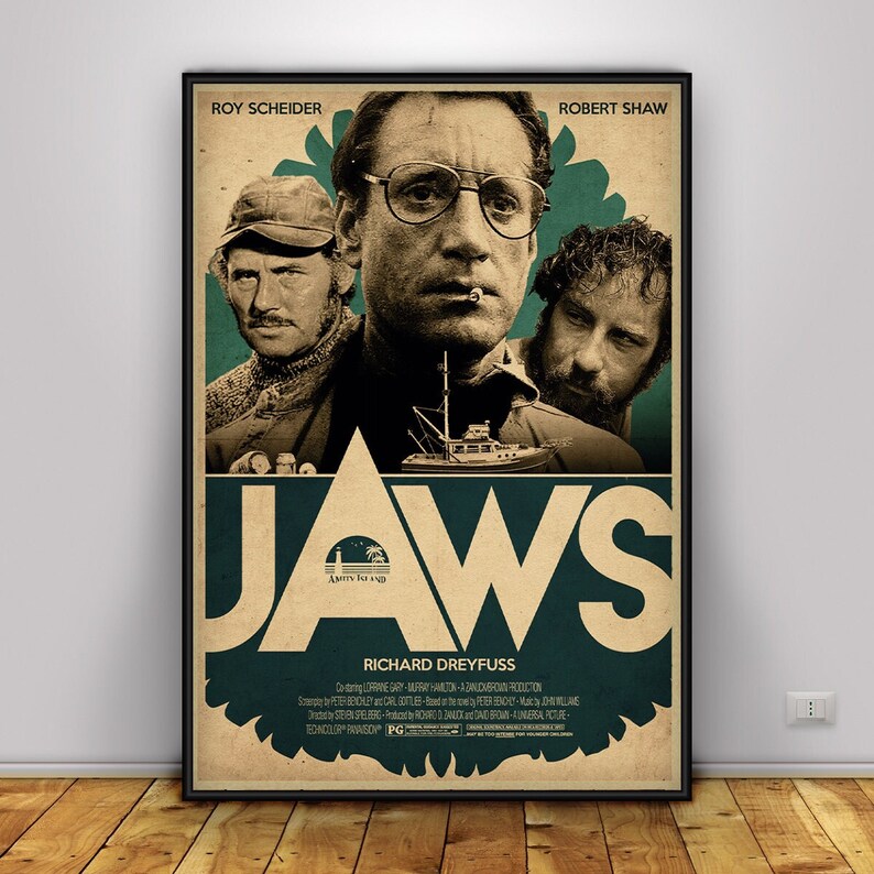 Jaws Poster, Wall Art, Wall Prints, Home Decor, Kraft Paper Print, Gift