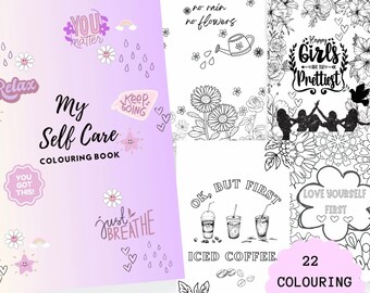 22 Page Coloring Book, Adults Instant Download - Coloring Book -Printable PDF, Self-Care