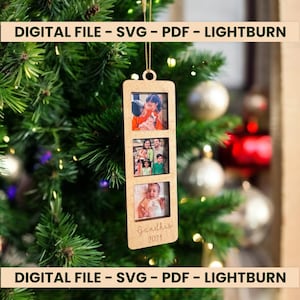 Archivo digital SVG cortado con láser, archivo de adorno navideño, archivo de corte láser en PDF de tira de fotos navideñas, adorno de foto familiar de Navidad, archivo digital