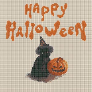 A Cat And Pumpkin Digital Cross Stitch Pattern
