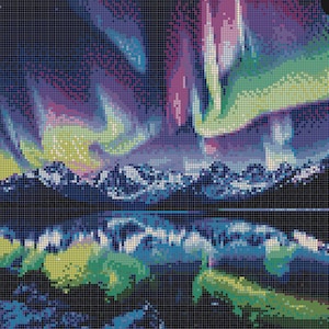 Aurora Borealis Over Mountains Printable Cross Stitch Pattern