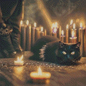 Black Cat With Candles Digital Cross Stitch Pattern