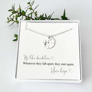 Collana Nuovi Inizi, Regalo per un Nuovo Lavoro, Nuovo Capitolo Iniziale, Regalo per Rallegrare un Amico, Regali Premurosi, Collana con Dente di Leone in Argento Sterling