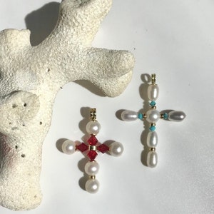 Delicate and Dainty. Fresh Water Pearl Crosses. 14k Gold Filled.