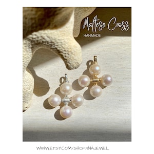 Round Fresh Water Pearl Crosses. Handmade. Silver or 14k Gold Filled