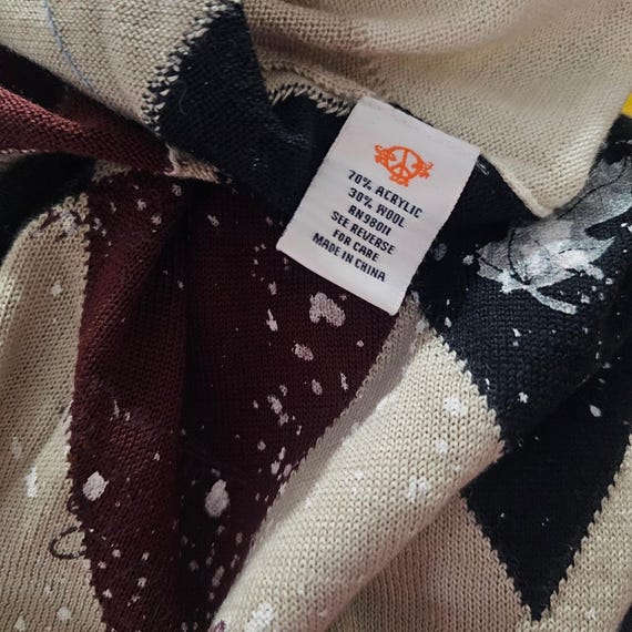 RETRO Argyle Patchwork Sweater 2XL Oversized Embr… - image 4