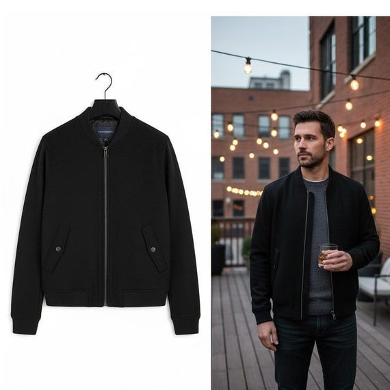 VINTAGE Banana Republic Black Wool Cashmere Bomber Jacket Men's L