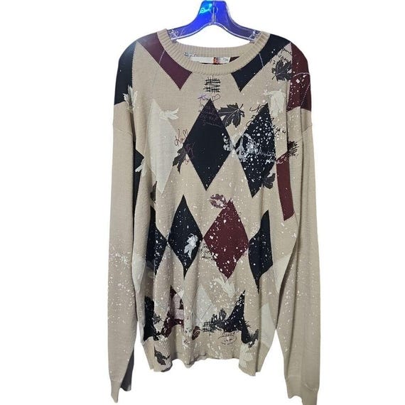 RETRO Argyle Patchwork Sweater 2XL Oversized Embr… - image 2
