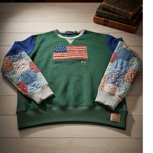 希少 ポロカントリーRL レトロパッチワーク オーセンティックドライグッズ フラッグスウェットシャツ L ユニセックス