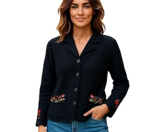 Pendleton Vintage Merino Wool Black Embroidered Women's Jacket MP