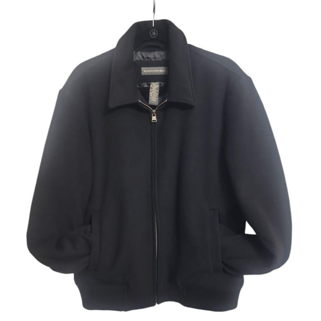 VINTAGE Banana Republic Black Wool Cashmere Bomber Jacket Men's L