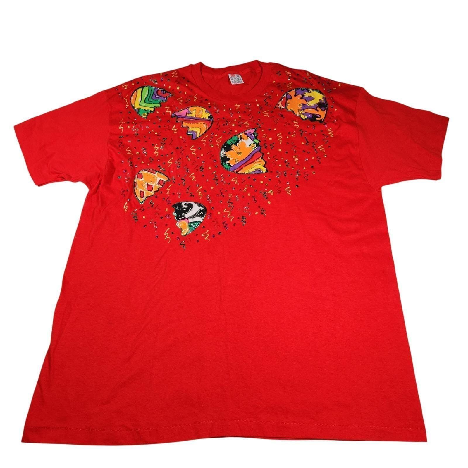 80s Hanes Beefy-T USA製 M 空手　ヴィンテージ Tシャツ Vintage Hanes Beefy-t Red T-shirt 2XL Made in USA Abstract Funky