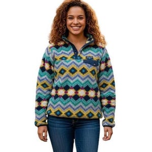 Blusa de lã polar Patagonia Synchilla Snap-T tamanho XXS, estampa asteca verde boreal (rara).