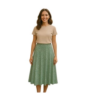 Falda midi floral H&M, estampado verde y blanco, estilo skater informal de verano, talla 6, nueva imagen 1