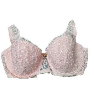 VINTAGE 90's Delicates Pink Heart Print Lace Demi Bra 36D Underwire