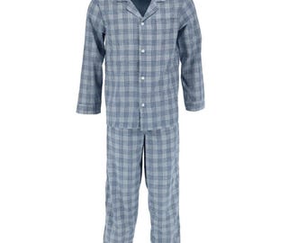 Conjunto de pijama vintage NOS State O Maine para hombre, talla L, a cuadros azules, de 2 piezas, nuevo en su embalaje original.