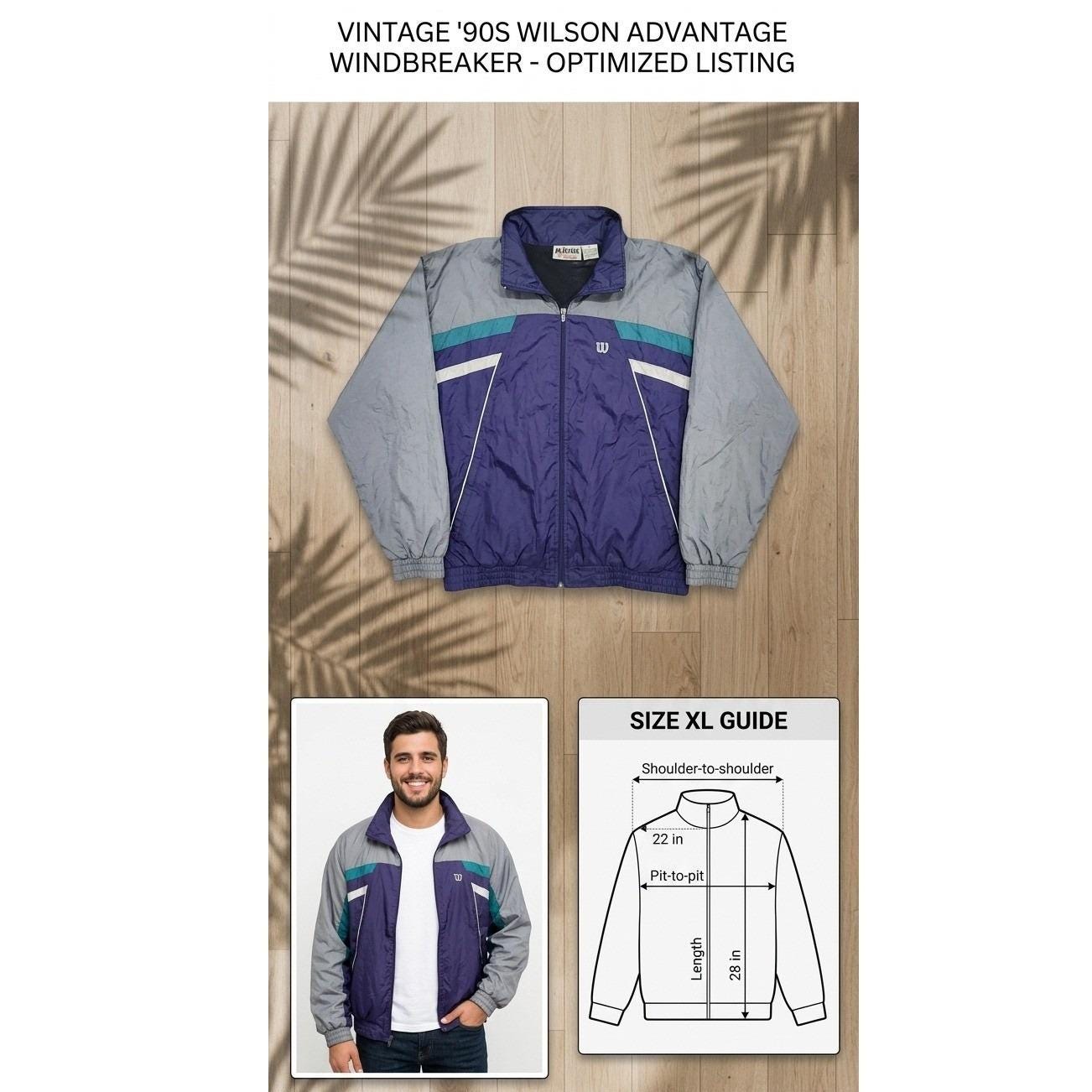 Vintage 90s Wilson Advantage Windbreaker Jacket Retro Sport