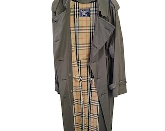 Vintage Burberrys of London Trench Coat Green Men's 42R 90s Nova