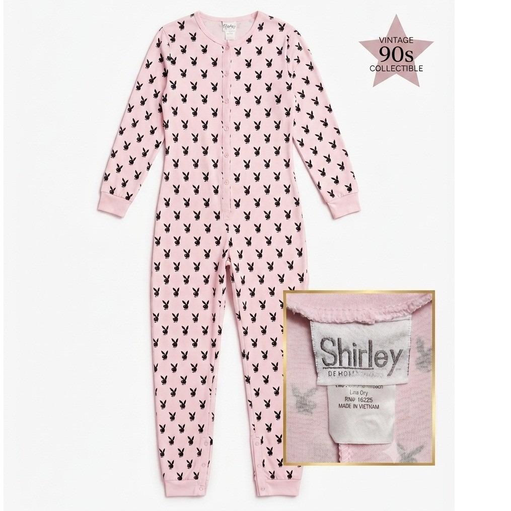 Vintage Shirley of Hollywood Playboy Bunny Print Pink One-piece