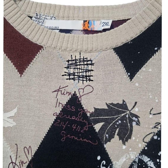 RETRO Argyle Patchwork Sweater 2XL Oversized Embr… - image 7