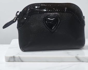 Vintage Brighton Black Leather Heart Coin Purse & Card Holder Set