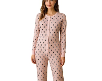 Pijama de una pieza con diseño de conejita de Playboy de Shirley Of Hollywood, vintage, años 80, rosa, talla S