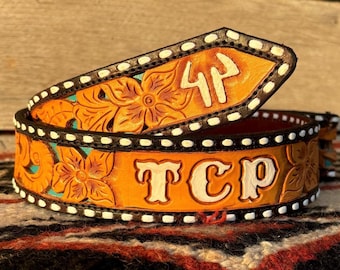 Custom Buckstitch Tooled Leather Belt