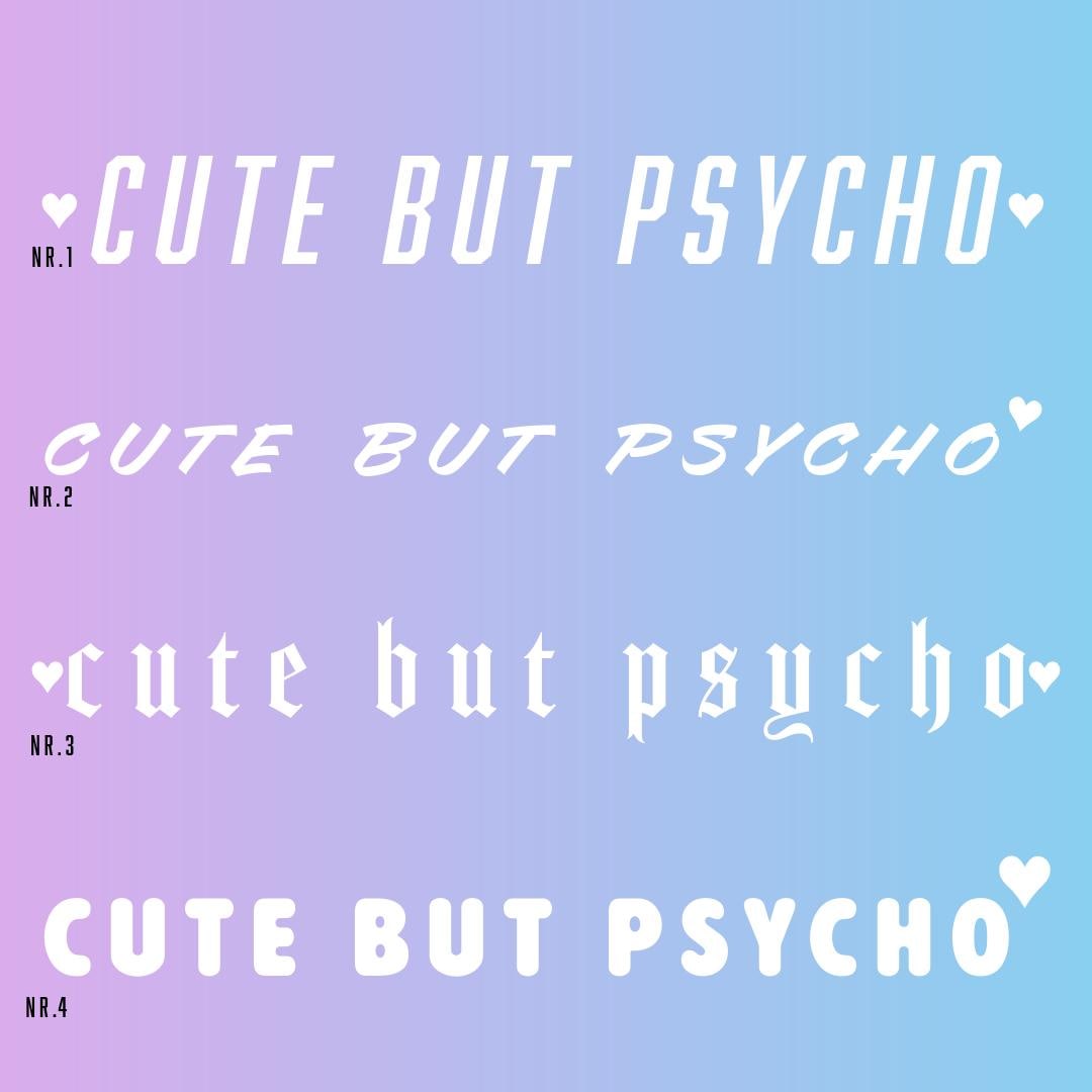 Psycho Text Sticker Cute but Psycho Car Sticker β 4 Fonts & Many Colors β Gothic Windshield ...