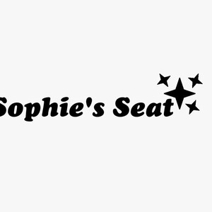May include: Black and white logo with the text "Sophie's Seat" and a stylized star with four points.