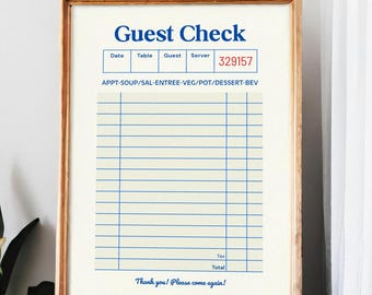 Blank Guest Check Printable Art, Retro Guest Check Wall Art, Ready to Print Guest Check Vintage Wall Art, Instant Download Guest Check
