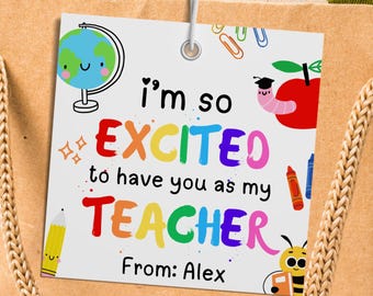 First Day of School Teacher Gift Tag, Printable Teacher Gift Tag, Back-to-School Gift Tags for ECE, Editable Tag for Teacher