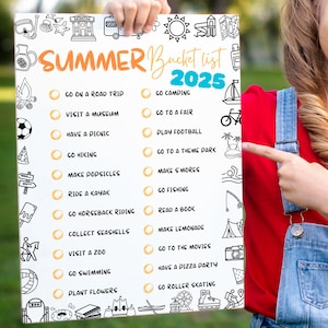 2025 Sommer Bucket List, bearbeitbare Sommer Bucket List für Kinder, druckbare Sommer Bucket List, Sommer Bucket List, leere Bucket List inklusive