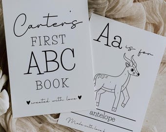 Baby Shower ABC Color By Number Book, Editable First Alphabet Coloring Book, Minimalist Baby ABC Coloring Game Template, A-Z Book Template