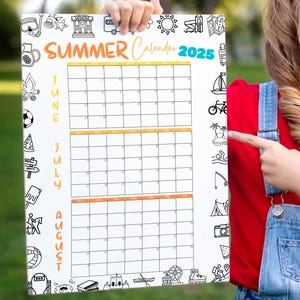 2025 Sommerkalender, bearbeitbarer Sommerkalender für Kinder, druckbarer Sommerkalender, druckfertiger Kinderkalender, Kinder-Sommer-Bucketliste