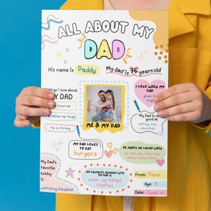 Alles über meinen Vater druckbare Vatertagsgeschenk, Alles über Dad Kinder Fragebogen, Vater Geschenk von Kindern, Vatertag Kinder Malseite Geschenk