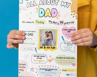 All About My Dad Printable Father's Day Gift, All About Dad Kids Questionnaire, Dad Gift From Kids, Father's Day Kids Coloring Page Gift