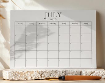 Editable 2026 Minimalist Calendar, 2026 Planner Landscape, 2026 Monthly Calendar, Sunday & Monday Start, Wall Calendar, Desk Monthly Planner