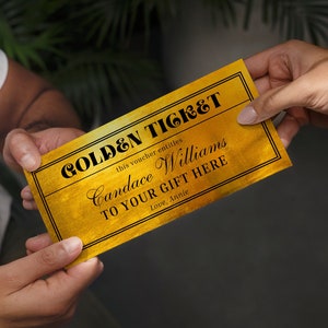 Bearbeitbare Golden Ticket Geschenkkartenvorlage, Gutschein Golden Ticket, Gold Geschenkgutschein Sofort-Download, Golden Surprise Ticketvorlage