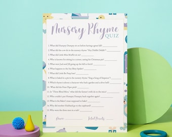 Nursery Rhyme Quiz, Editable Baby Nursery Song Quiz, Printable Baby Shower Nursery Game, Baby Song Quiz, ANSWER KEY INCLUDED