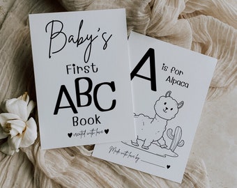 Baby Shower ABC Coloring Book, First Alphabet Coloring Book, Minimalist Baby Shower ABC Coloring Game Template, A-Z Editable Game Template