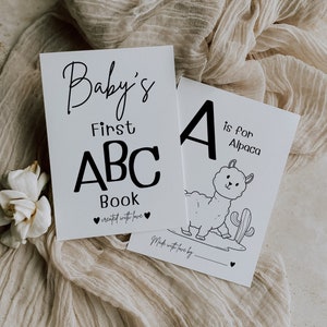 Baby Shower ABC Coloring Book, First Alphabet Coloring Book, Minimalist Baby Shower ABC Coloring Game Template, A-Z Editable Game Template